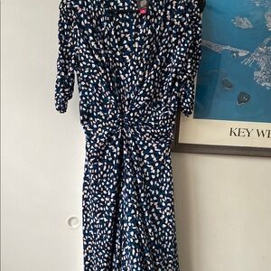 Vince Camuto Blue and White jumpsuit with V-Neck and 3/4 Sleeves